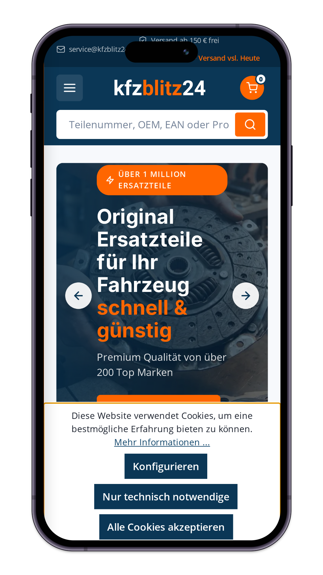 kfzBlitz24 Website Mobil-Ansicht auf iPhone
